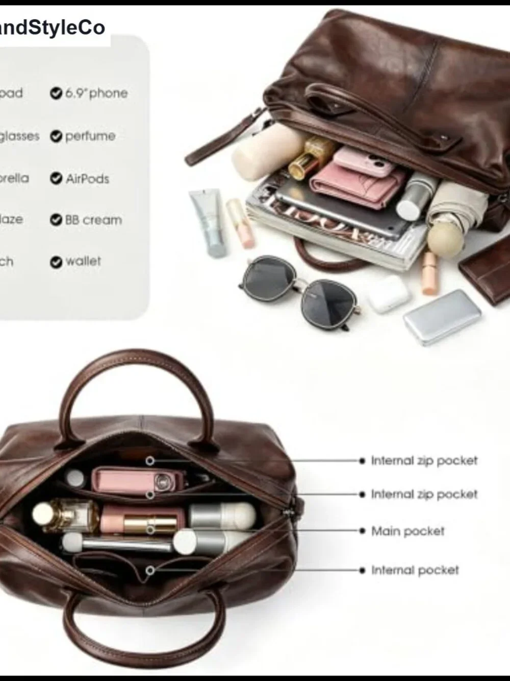 Genuine Leather Satchel Tote Bag with Top Handle and Detachable Shoulder Strap